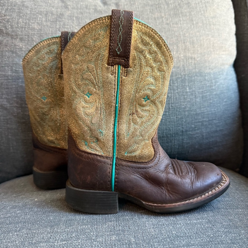 Ariat Boots Gold Teal Pull On Western Boots Youth Size 6